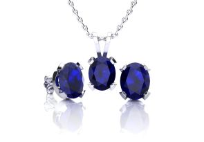 3 Carat Oval Shape Sapphire Necklace & Earring Set in Sterling Silver by SuperJeweler