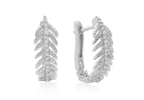 1/4 Carat Diamond Feather Earrings in White Gold Overlay w/ Latchback,  by SuperJeweler