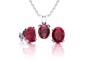 3 Carat Oval Ruby Necklace & Earring Set in Sterling Silver by SuperJeweler
