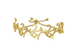 Diamond Accent Cat Adjustable Bolo Bracelet in Yellow Gold Overlay, 7-10 Inches,  by SuperJeweler
