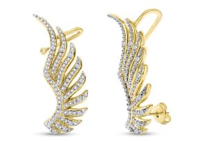 1/4 Carat Diamond Feather Cuff Earrings in Yellow Gold Overlay,  by SuperJeweler