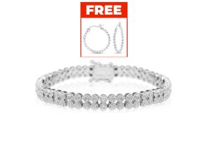 Fine Quality 1 Carat Diamond Bracelet, Two Row, Platinum Overlay, , 7 Inch by SuperJeweler
