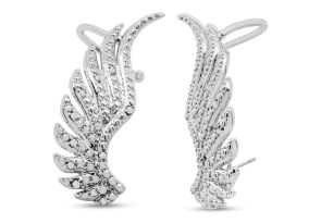 1/4 Carat Diamond Feather Cuff Earrings in White Gold Overlay,  by SuperJeweler