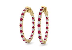 5 Carat Ruby & Diamond Hoop Earrings in 14K Yellow Gold (14 g), 1.25 Inch,  by SuperJeweler