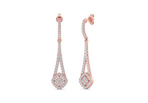 1 Carat Diamond Chandelier Earrings in 14K Rose Gold (3.6 g), 1.5 Inches (, I1) by SuperJeweler