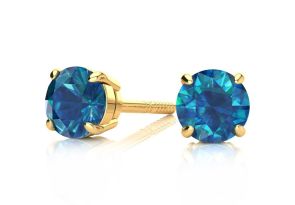 2 Carat Blue Diamond Stud Earrings in 14K Yellow Gold by SuperJeweler