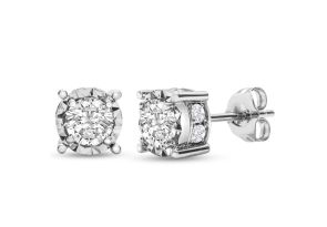 1 Carat Diamond Miracle Stud Earrings in 14K White Gold (2.2 g) (, I2) by SuperJeweler
