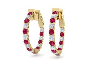 2 Carat Ruby & Diamond Hoop Earrings in 14K Yellow Gold (5.60 g), 3/4 Inch,  by SuperJeweler