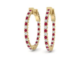 1 Carat Ruby & Diamond Hoop Earrings in 14K Yellow Gold (4 g), 3/4 Inch,  by SuperJeweler
