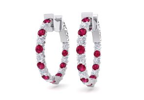 2 Carat Ruby & Diamond Hoop Earrings in 14K White Gold (5.60 g), 3/4 Inch,  by SuperJeweler