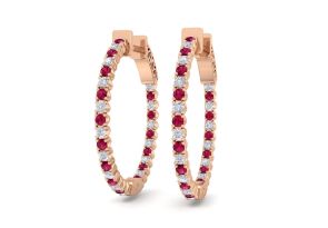 1 Carat Ruby & Diamond Hoop Earrings in 14K Rose Gold (4 g), 3/4 Inch,  by SuperJeweler