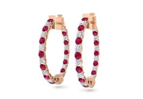 3 Carat Ruby & Diamond Hoop Earrings in 14K Rose Gold (7 g), 3/4 Inch,  by SuperJeweler
