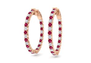 3 1/2 Carat Ruby & Diamond Hoop Earrings in 14K Rose Gold (12 g), 1 Inch,  by SuperJeweler