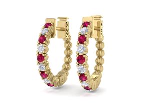 1/2 Carat Ruby & Diamond Hoop Earrings in 14K Yellow Gold (4.60 g), 1/2 Inch,  by SuperJeweler