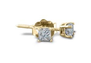 1/3 Carat Princess Cut Diamond Stud Earrings in 14k Yellow Gold, , SI by SuperJeweler
