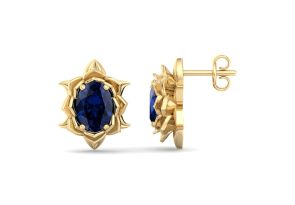 2 Carat Oval Shape Sapphire Ornate Stud Earrings in 14K Yellow Gold (3.5 g) by SuperJeweler