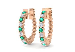 1/2 Carat Emerald Cut & Diamond Hoop Earrings in 14K Rose Gold (4.60 g), 1/2 Inch,  by SuperJeweler