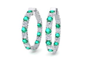 7 Carat Emerald Cut & Diamond Hoop Earrings in 14K White Gold (10 g), 1.25 Inch,  by SuperJeweler