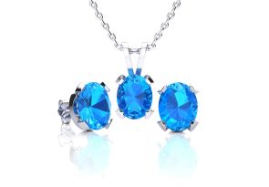 3 Carat Oval Shape Blue Topaz Necklace & Earring Set in Sterling Silver by SuperJeweler