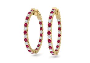 3 1/2 Carat Ruby & Diamond Hoop Earrings in 14K Yellow Gold (12 g), 1 Inch,  by SuperJeweler