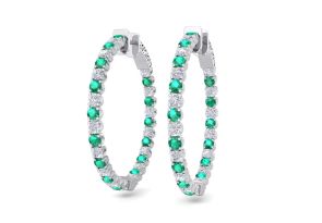 5 Carat Emerald Cut & Diamond Hoop Earrings in 14K White Gold (14 g), 1.25 Inch,  by SuperJeweler