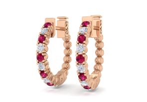 1/2 Carat Ruby & Diamond Hoop Earrings in 14K Rose Gold (4.60 g), 1/2 Inch,  by SuperJeweler