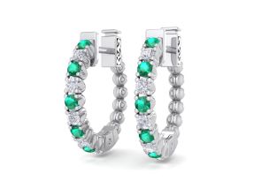 1/2 Carat Emerald Cut & Diamond Hoop Earrings in 14K White Gold (4.60 g), 1/2 Inch,  by SuperJeweler