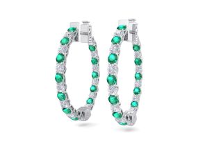 3 Carat Emerald Cut & Diamond Hoop Earrings in 14K White Gold (7 g), 3/4 Inch,  by SuperJeweler