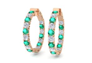 7 Carat Emerald Cut & Diamond Hoop Earrings in 14K Rose Gold (10 g), 1.25 Inch,  by SuperJeweler
