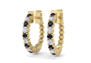 1/2 Carat Sapphire & Diamond Hoop Earrings in 14K Yellow Gold (4.60 g), 1/2 Inch,  by SuperJeweler