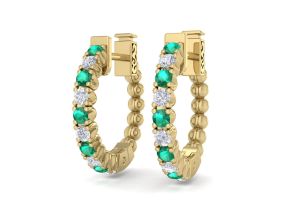1/2 Carat Emerald Cut & Diamond Hoop Earrings in 14K Yellow Gold (4.60 g), 1/2 Inch,  by SuperJeweler