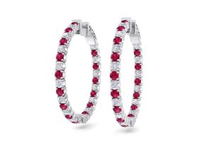 3 1/2 Carat Ruby & Diamond Hoop Earrings in 14K White Gold (12 g), 1 Inch,  by SuperJeweler