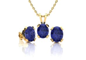 3 Carat Oval Shape Tanzanite Necklace & Earring Set in 14K Yellow Gold Over Sterling Silver by SuperJeweler