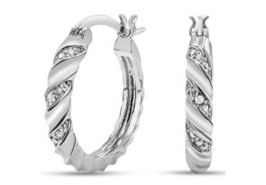 Elegant Swirl Diamond Hoop Earrings, Platinum Overlay, 3/4 Inch,  by SuperJeweler