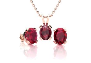 3 Carat Oval Shape Ruby Necklace & Earring Set in 14K Rose Gold Over Sterling Silver by SuperJeweler