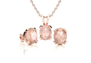 3 Carat Oval Shape Morganite Necklace & Earring Set in 14K Rose Gold Over Sterling Silver by SuperJeweler
