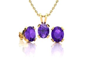 3 Carat Oval Shape Amethyst Necklace & Earring Set in 14K Yellow Gold Over Sterling Silver by SuperJeweler