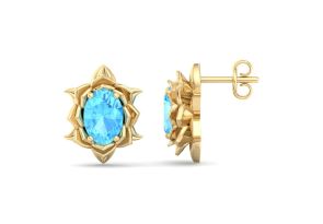 2 Carat Oval Shape Blue Topaz Ornate Stud Earrings in 14K Yellow Gold (3.5 g) by SuperJeweler