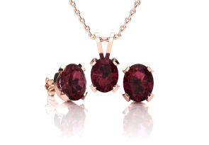 3 Carat Oval Shape Garnet Necklace & Earring Set in 14K Rose Gold Over Sterling Silver by SuperJeweler