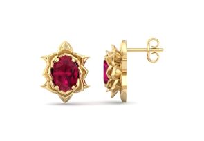 2 Carat Oval Shape Ruby Ornate Stud Earrings in 14K Yellow Gold (3.5 g) by SuperJeweler