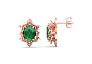 1.5 Carat Oval Shape Emerald Ornate Stud Earrings in 14K Rose Gold (3.5 g) by SuperJeweler
