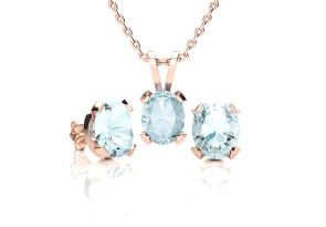 3 Carat Oval Shape Aquamarine Necklace & Earring Set in 14K Rose Gold Over Sterling Silver by SuperJeweler