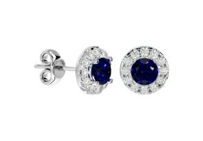 1 Carat Sapphire & Halo Diamond Stud Earrings in 14K White Gold (3 g),  by SuperJeweler
