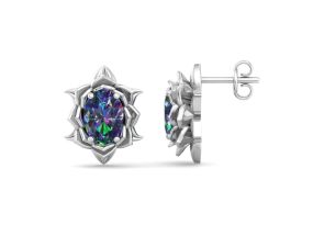 2 Carat Oval Shape Mystic Topaz Ornate Stud Earrings in 14K White Gold (3.5 g) by SuperJeweler