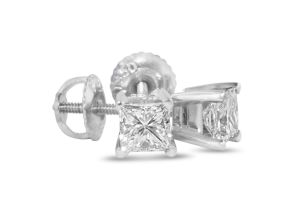 2 Carat Princess Cut Diamond Stud Earrings, 14k White Gold, , I1-I2 by SuperJeweler