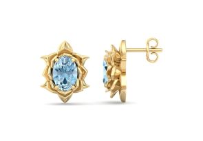 1.5 Carat Oval Shape Aquamarine Ornate Stud Earrings in 14K Yellow Gold (3.5 g) by SuperJeweler