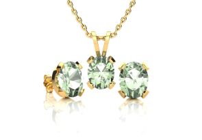 3 Carat Oval Shape Green Amethyst Necklace & Earring Set in 14K Yellow Gold Over Sterling Silver by SuperJeweler