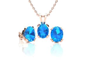 3 Carat Oval Shape Blue Topaz Necklace & Earring Set in 14K Rose Gold Over Sterling Silver by SuperJeweler