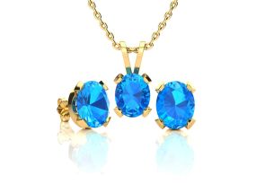 3 Carat Oval Shape Blue Topaz Necklace & Earring Set in 14K Yellow Gold Over Sterling Silver by SuperJeweler
