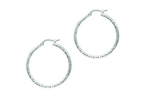 14K White Gold (2.30 g) Polish Finished 25mm Etched Hoop Earrings w/ Hinge w/ Notched Closure by SuperJeweler